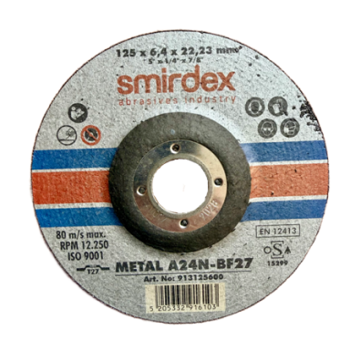 SMIRDEX Šlifavimo diskas A24N-BF27 125x6.0x22.2 METAL SMIRDEX Šlifavimo diskas A24N-BF27 125x6.0x22.2 METAL
