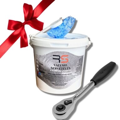 Rinkinys: RS EXTREME POWER drėgnos servetėlės su abrazyvu + SATA ST13972ST Terkšlė reversinė,  1/2' 60TH, ovalo formos galvute