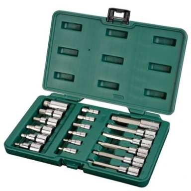 SATA 1/4" + 1/2" Galvučių su antgaliais rinkinys (HEX) 18 vnt.