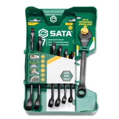 SATA  Komb.  raktų su atvira terkšle rinkinys 7 vnt. juodi (8-17mm)