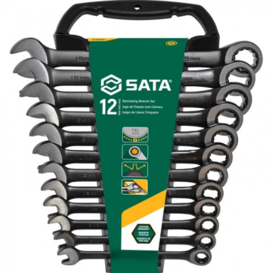 SATA  Kombinuotų raktų su terkšle rinkinys 12 vnt. (8-19mm)