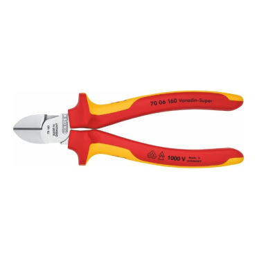 KNIPEX Šoninio kirpimo žnyplės, chromuotos izoliuotos pagal VDE